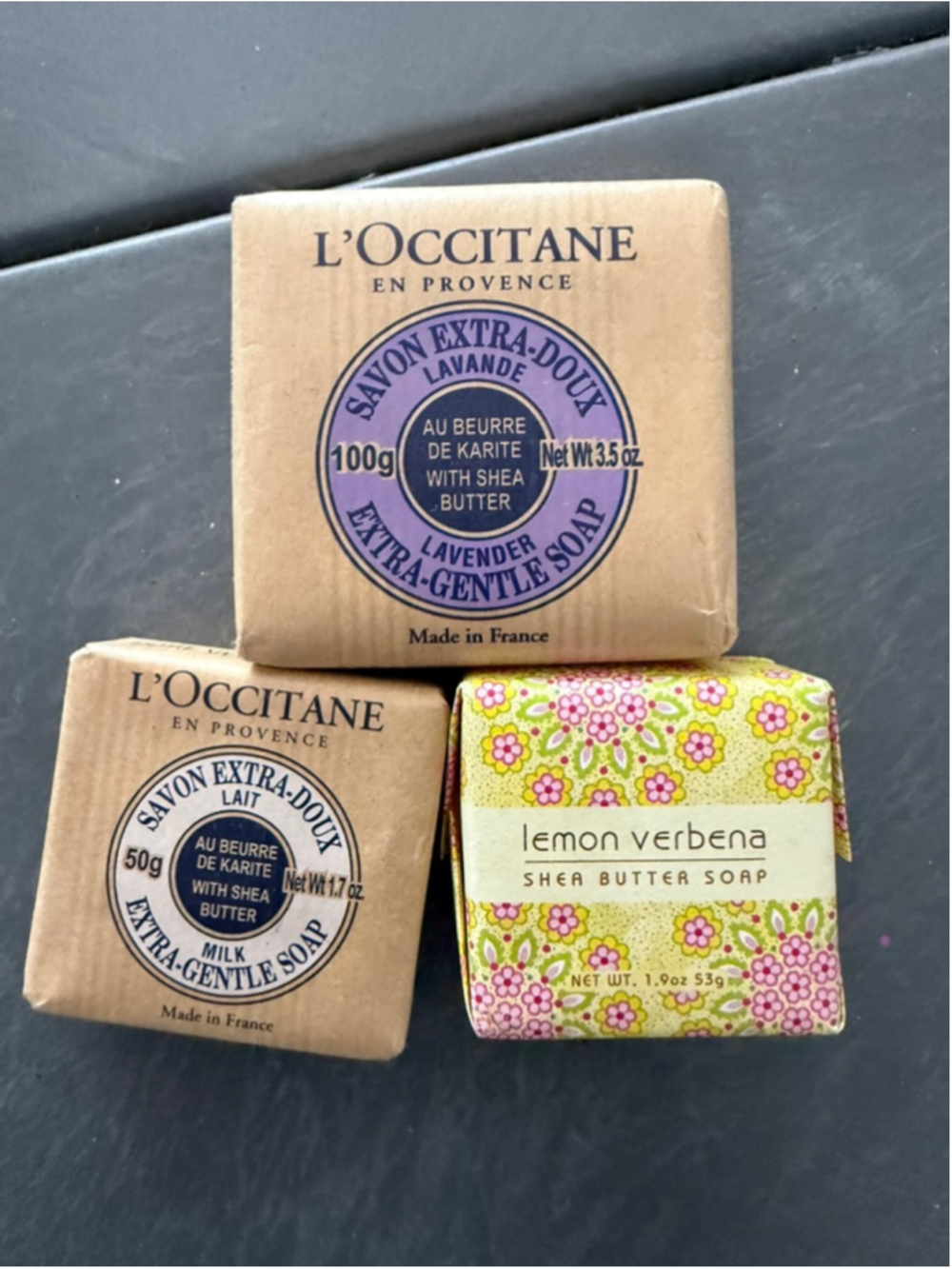 L'Occitane Shea Butter Soap Bundle Lavender Milk Lemon Verbena 3 Bar Gift Set